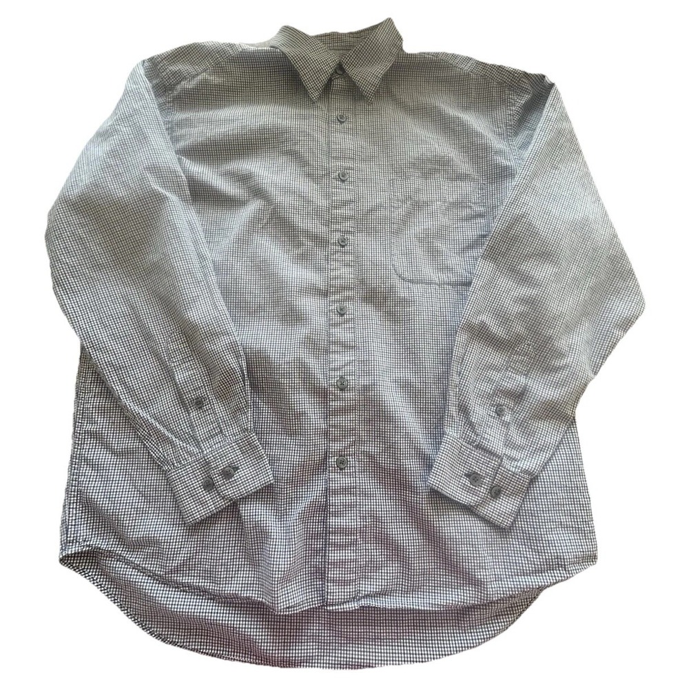 Eddie Bauer Shirt Mens Sz Medium M‎ Gingham Long Sleeve Button Up Black Blue